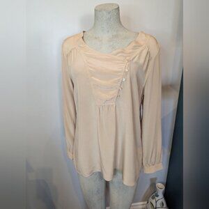 Vintage Winter Silk Elegant Gold Taupe Neutral Women's Top 100% Silk Size L